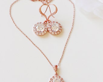Rose gold necklace set Bridal jewelry set Bridesmaid