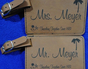 Wedding Gift ~ Luggage Tag ~ Bridal Party Gift ~ Leather Tag ~ Bride And Groom Tag ~ Destination Wedding ~ Monogram Gift ~ Travel Gift ~