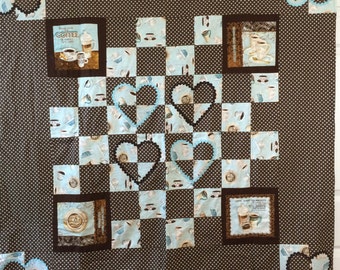 Quilted Throw or Tablecloth -- coffee lovers print