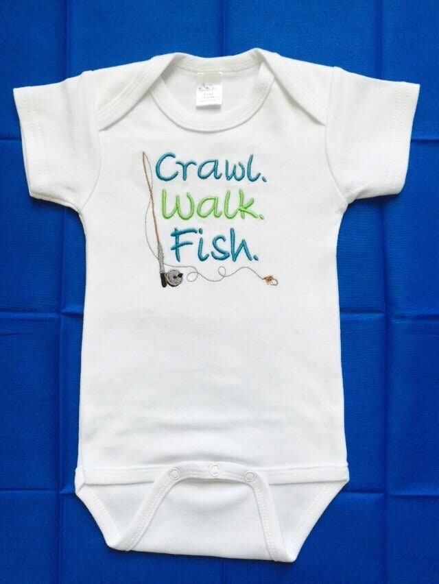 Fishing Onesie Crawl Walk Fish Baby Boy Embroidered Fishing Onesie Crawl Walk Fish Baby Boy Embroidered