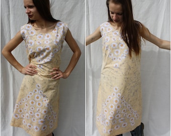 Summer dress Cotton dress Pale yellow dress Floral yellow dress Daisy print dress Maxi dress Sleeveless dress Country summer Size M L