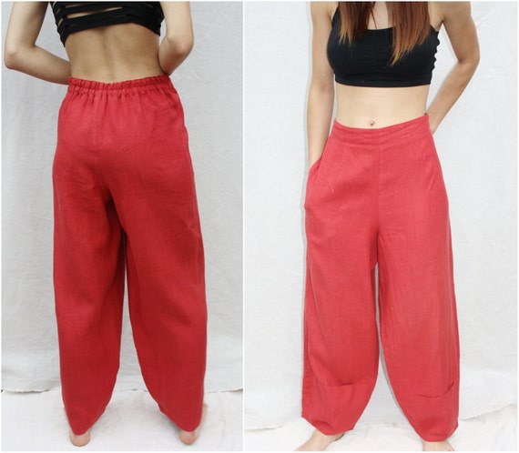 red linen pants