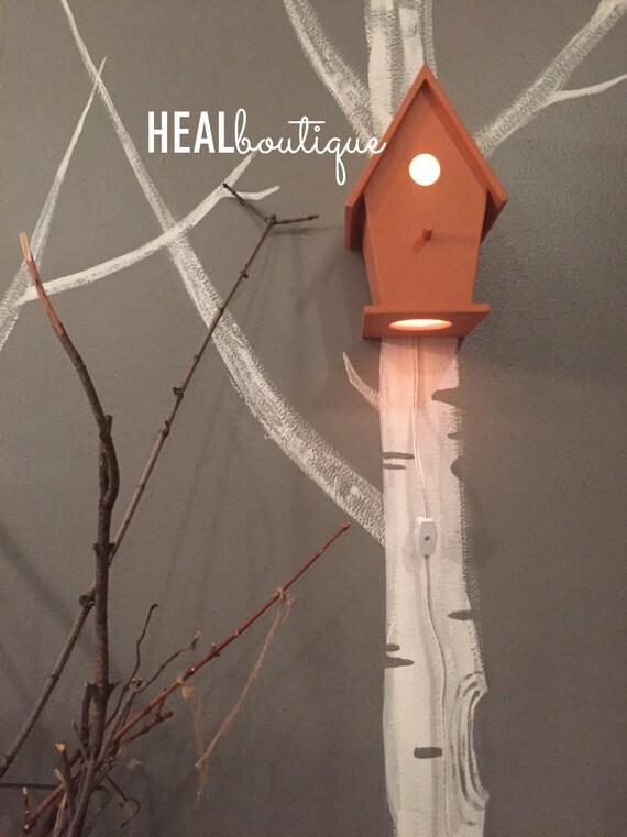 Whimsical Wall Hanging BIRDhouse NIGHTlight Modern by healboutique