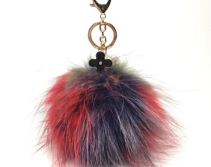 NEW FALL/WINTER '16 Dimensional Swirl™ Multi Color Raccoon Fur Pom Pom bag charm keychain piece no.469