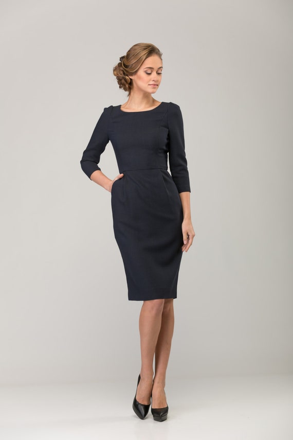 Dark blue office dress For Work and by LetterKofficedresses