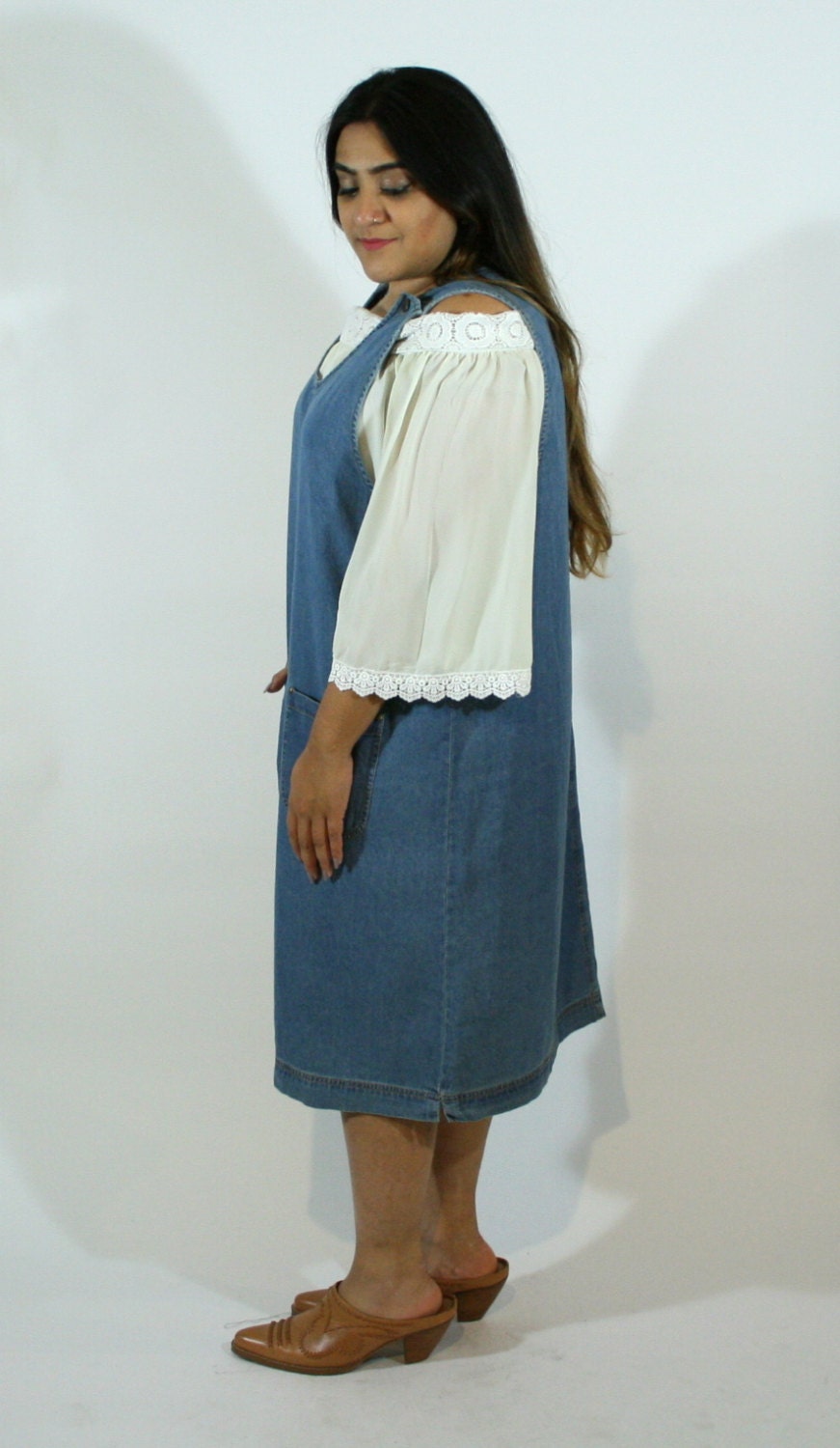 Plus Size Vintage Blue Denim Jumper Dress