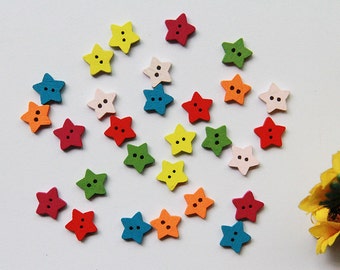 50 piece star wood Button,star pattern wood button,colorful button for child,12.5 mm x 12.5 mm(109-12)