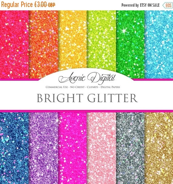 SALE Bright Glitter Digital Paper. Scrapbooking by AvenieDigital