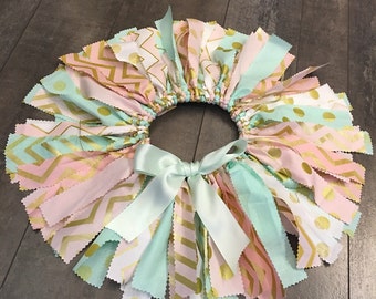 pink mint gold fabric tutu quick shipping , pink gold mint first birthday tutu