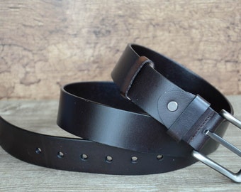 Mens Leather Belt , Durable Belt , Top Grain Cowskin Leather Belt , Blackinsh Brown
