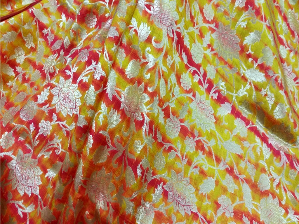 Yellow Brocade Fabric By the Yard Banarasi Fabric for Wedding Dresses ...