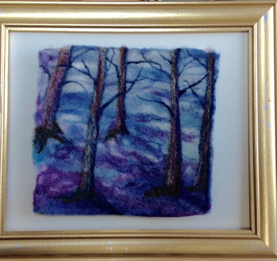 Items similar to Wet and needle felted wool painting, Winter Forest on Etsy