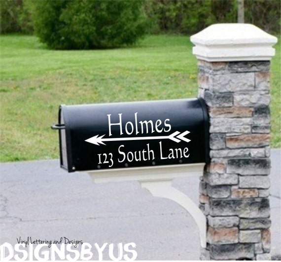 Custom mailbox lettering with arrow design by vinylletteringdsigns