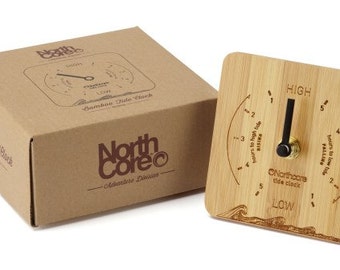 Northcore desk top tides clock are made from natural bamboo with a laser etched design. Perfect for tracking tide times at your local beach.