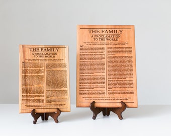 The Family Proclamation 11x15 Engraved on Wood, LDS art, Mormon sign-LDS Home Decor-Eternal Family