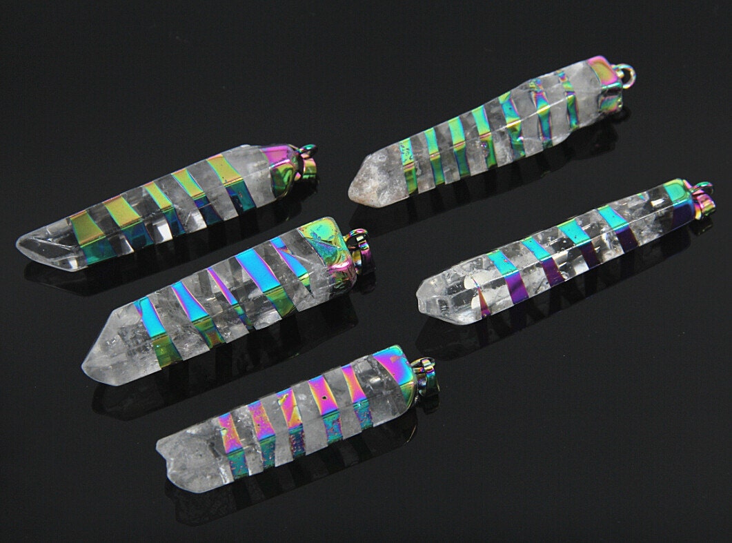 5pcs Natural Quartz Gemstones Long Stick Points Necklace