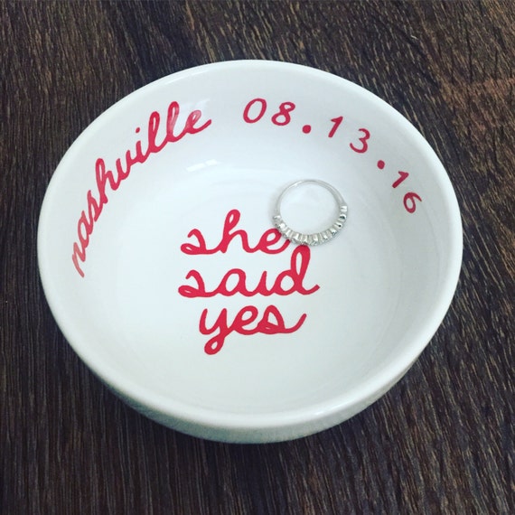 She Said Yes Ring Dish Date and Location Custom Engagement
