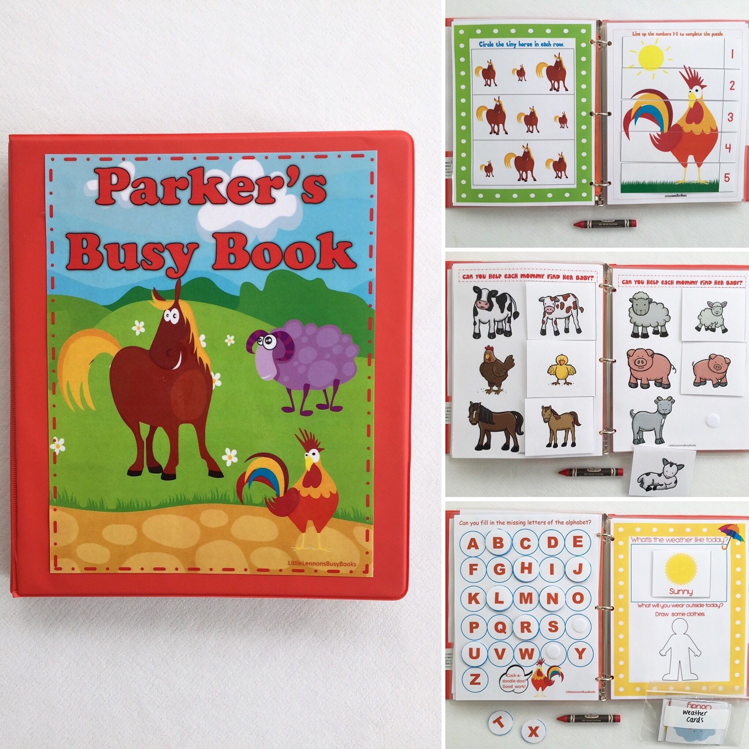 Farm Toddler Dry Erase Velcro Activity Book Personalized Busy