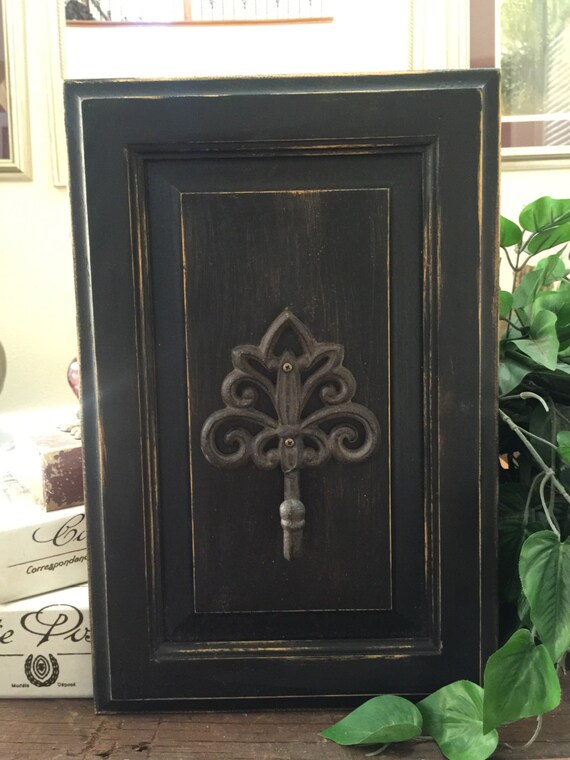 Items similar to Distressed Black Wall Hook, Coat Rack, Purse Rack