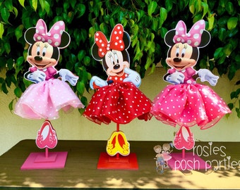 Minnie Mouse Birthday Decoration Tutu pink or red wood table centerpiece Birthday Decor favor for Birthday or Baby Shower PRICE PER PIECE