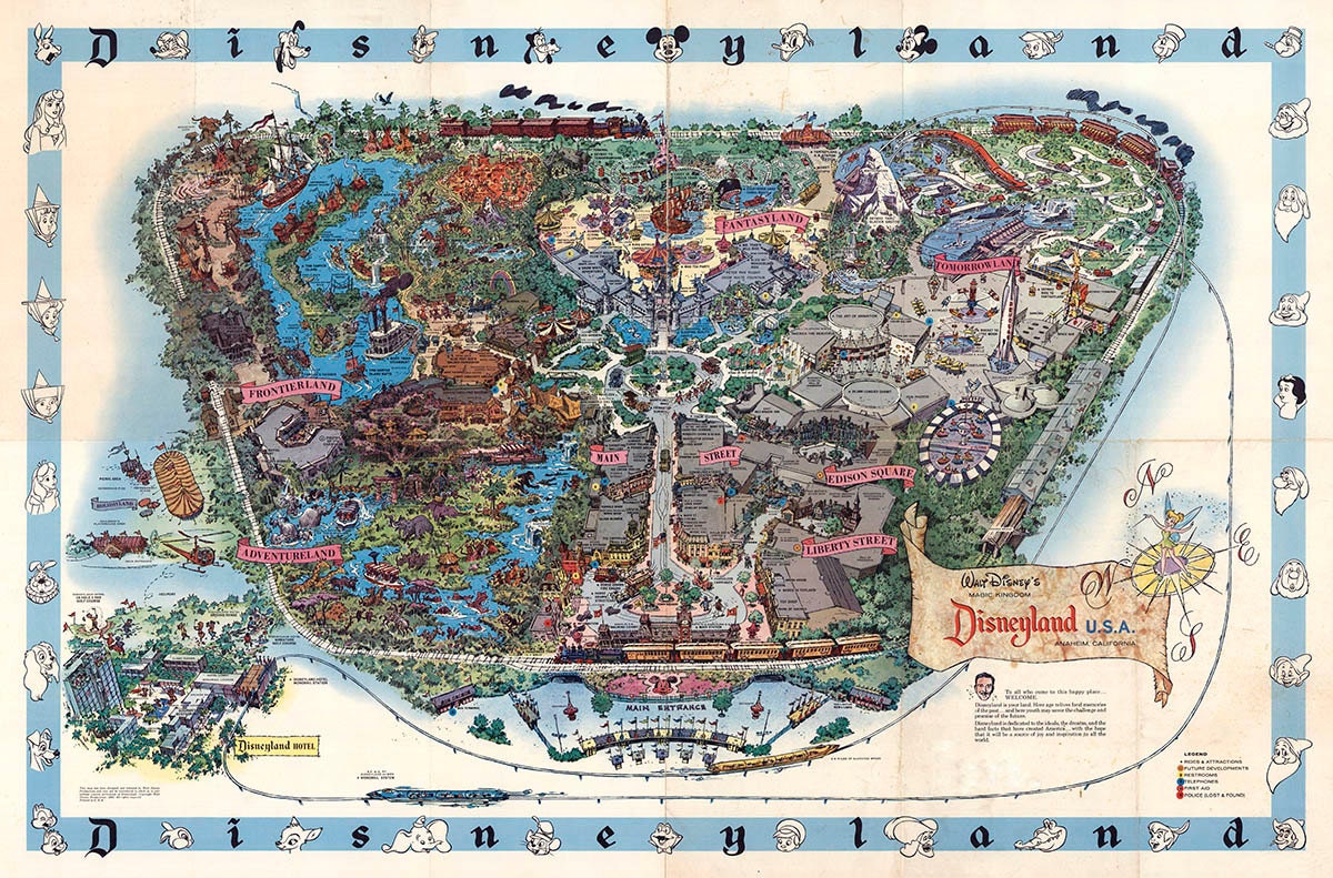 Disneyland Map 1962 Vintage Giclee Fine Art Print 18x