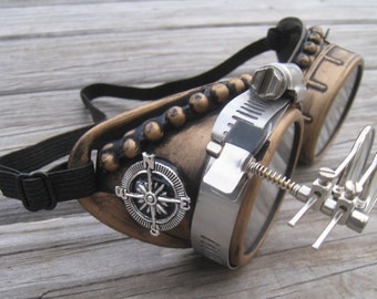 Burning Man Goggles with Necklace -Steampunk Glasses -Steampunk Goggles-Welding Goggles
