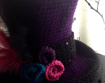 Crochet Mad Hatter/Novelty Hat/Alice in wonderland/photo prop/ gift/costume/theme/top hat