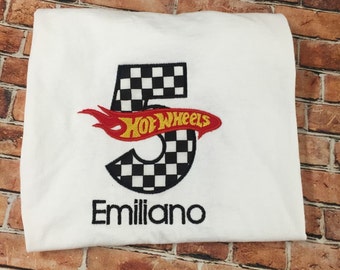 Hot Wheel Number Birthday shirt 1-9 / Applique Embroidery Birthday shirt/ Hot Wheel Birthday shirt/ Car Birthday