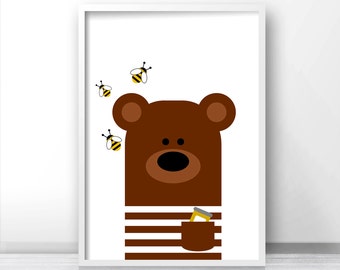 Bear Nursery Art, Animal Nursery Print, Kids Wall Art, Printable Nursery Decor, Instant Download Kids Room Decor, Baby Animal Wall Art Print