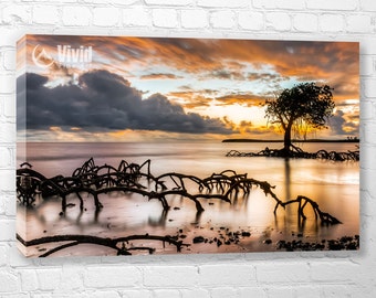Mangrove print, canvas art, 3 panel canvas, sunset wall decor, 4 panel, 48 inches wide, width 3 feet, small canvas 12x20, surreal sunset art