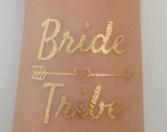 Metallic Gold Flash Bride Tribe Tattoos, Bachelorette Party Favors, Bachelorette Party Waterproof Tattoos - Bride Tribe Tattoo