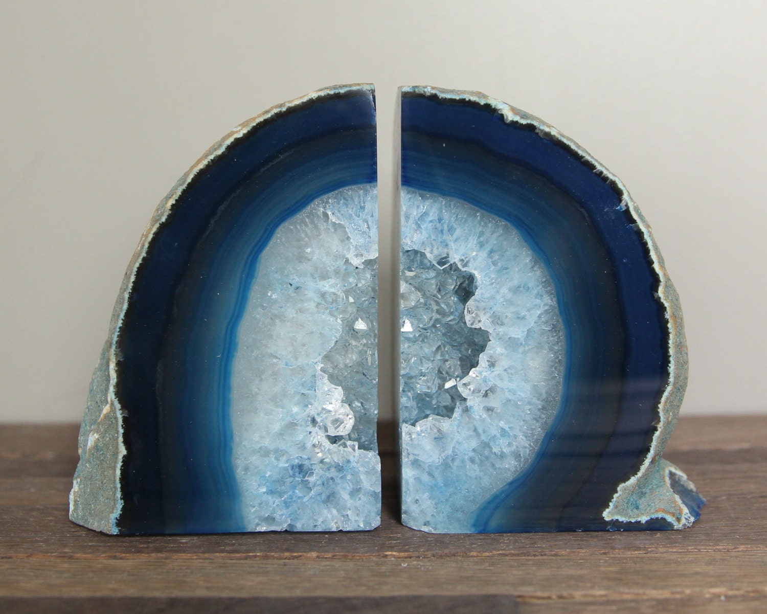 Blue Geode Bookends // Brazilian Quartz Agate Bookends // High