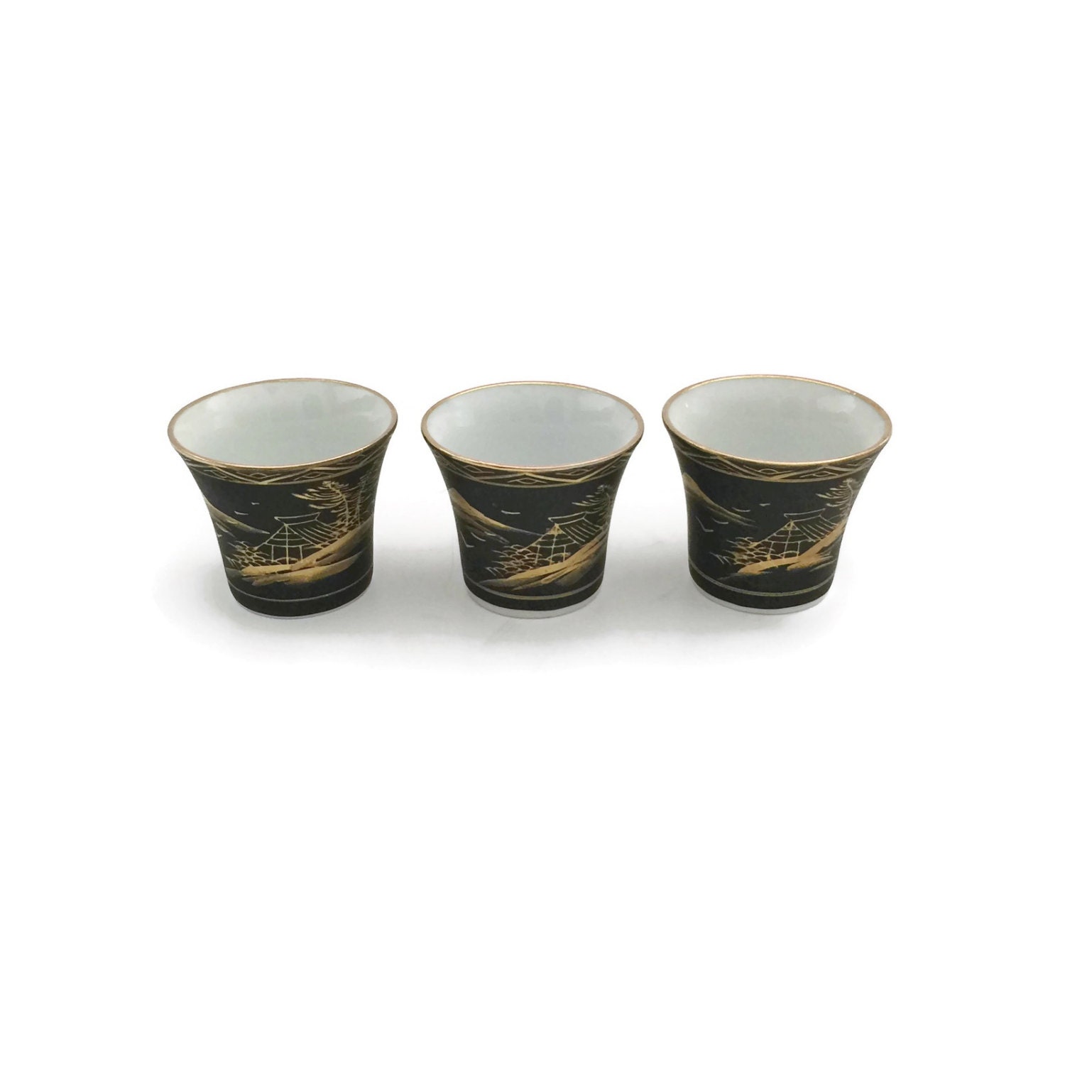 Vintage Japanese Sake Cups With Geisha Lithophane Vintage
