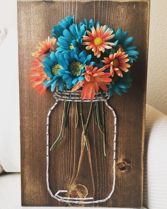 CUSTOM Mason Jar Flowers Floral String Art Rustic by KiwiStrings