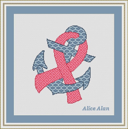 Download Cross Stitch Pattern Anchor Pink Ribbon silhouette texture