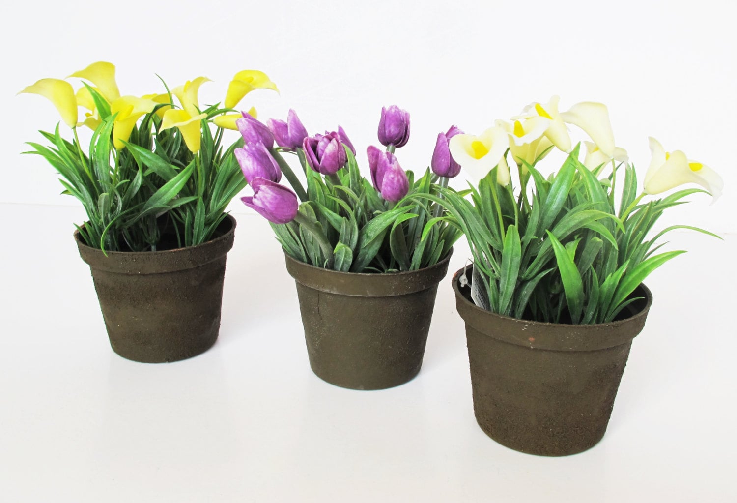 3 Artificial Calla Lilies Tulips In Pots Hight Quality Supply