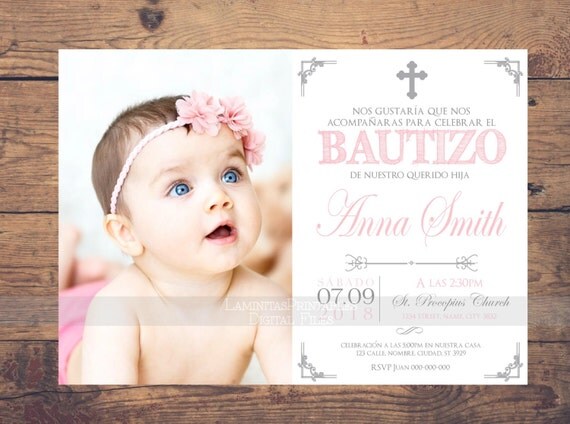 Baptism photo invitation girl spanish baptism invitation