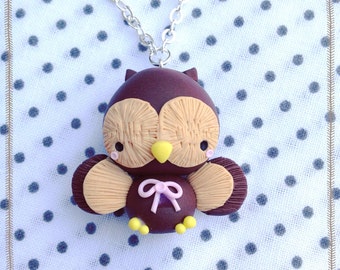 Owl Owl necklace ~ Cute Owl Necklace Fimo Polymer Clay handmade Jewellery Handmade Kawaii Chibi Night Wings Night Gift Accessories