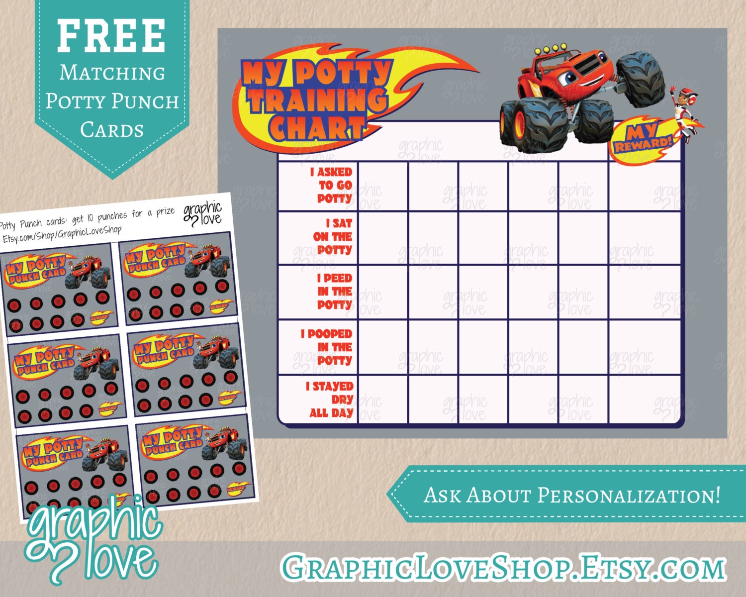 Blaze Monster Machines Potty Training Chart By GraphicLoveShop