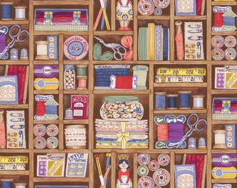 Haberdashery Boxes Shelves Sewing Notions Cotton Fabric by Makower per fat quarter per metre FQ