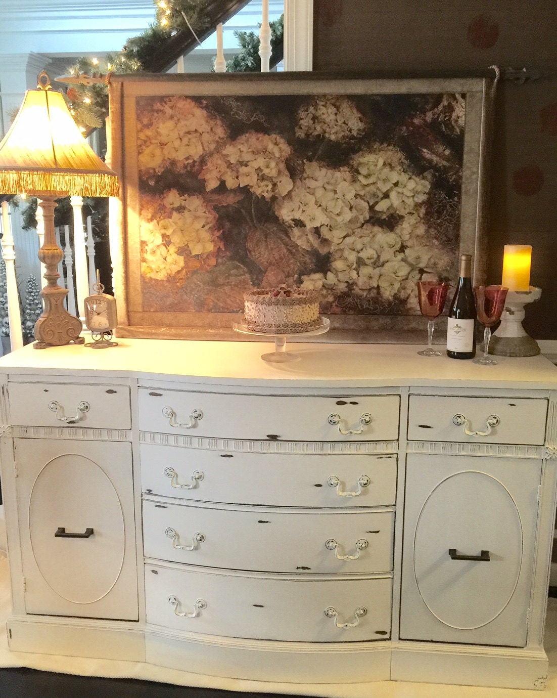 White Distressed Buffet Vintage Buffet Antique Buffet Cream