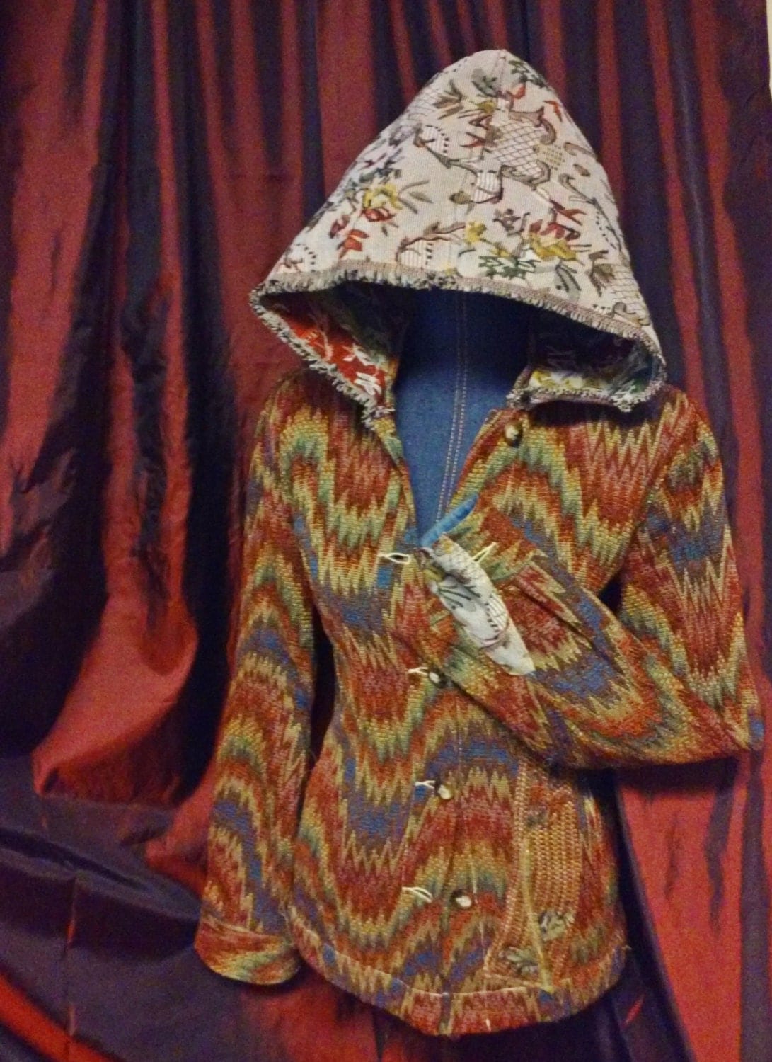 Tapestry hippie festival coat upcycled refashioned jacket with