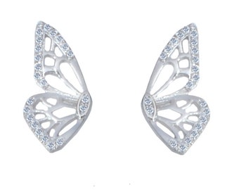 Sterling Silver Beautiful Butterfly Design CZ Crystal Pave Stud Earrings e12