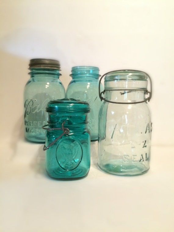 Teal Mason Jar Assortment Mason Jar Set Vintage Mason Jars