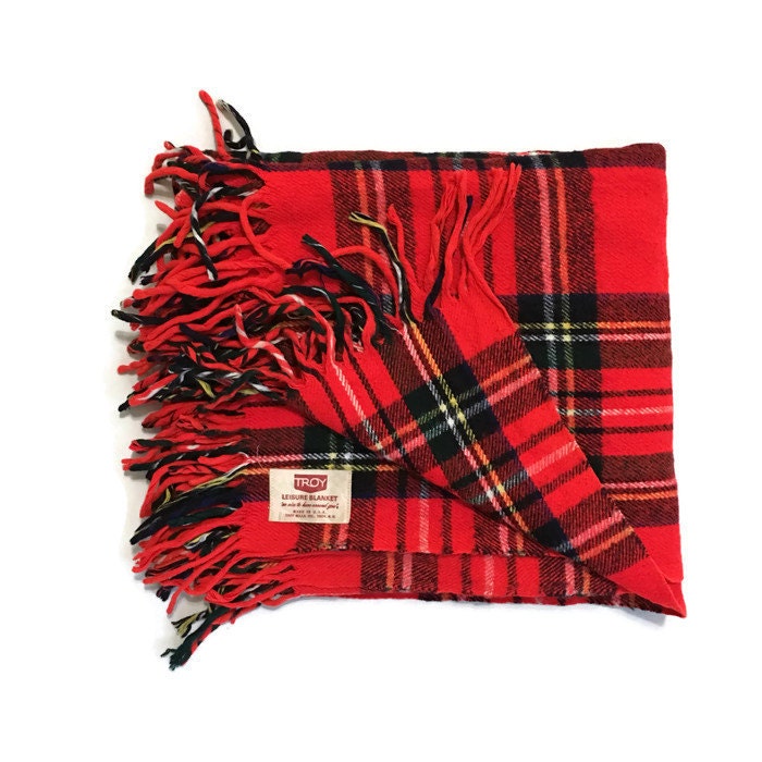 Wool tartan plaid throw Camp Blanket Stadium Blanket Troy