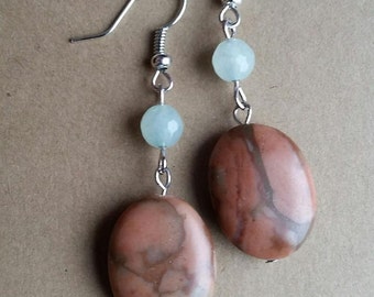 Canyon Marble and Aquamarine Earrings, Natural Stone Jewelry