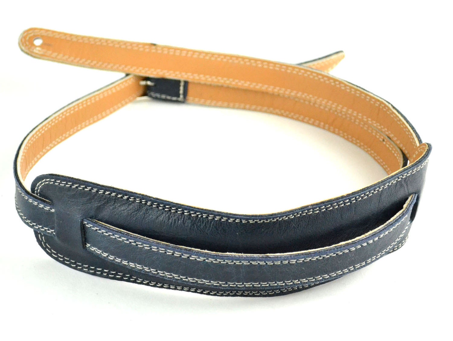 Blue Leather Guitar Strap Handmade 1950's Vintage Style