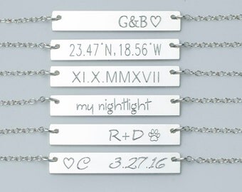 Sterling Silver Bar Necklace, Engraved Necklace,Personlaized Necklace,Nameplate Necklace, Name Necklace,Bar necklace