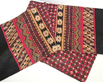 Vintage Opera Scarf, Black Gold Bronze Burgundy, Greek Key Foulard Tribal Design, Fashion Acc Forecaster of Boston, Sash Stole