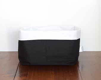 Black Fabric Storage Basket, Monochrome Storage Bin, Black and White Storage Basket, Storage Bin, Nursery Storage, Home Storage Basket